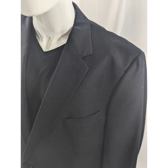 Jos. A Bank Blazer Coat Sport‎ Jacket Cashmere Wool Windowpane Black 50R 52